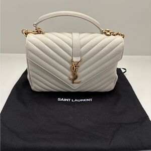 Saint Laurent Cream Quilted Leather Top-Handle Shoulder Bag with Gold Hardware